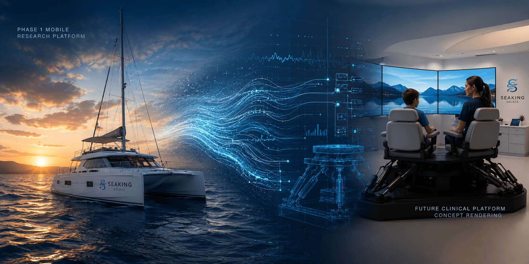Conceptual research pathway from an on-water mobile research platform to a future clinical motion platform.