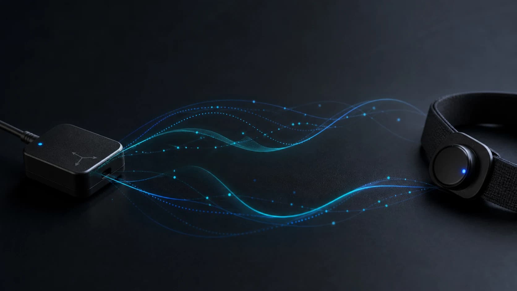 Conceptual motion and physiological sensor signals shown as synchronized flowing traces.